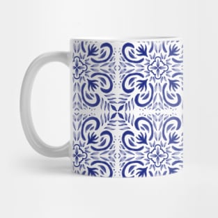 Blue Tiles Pattern Watercolor Indigo Mug